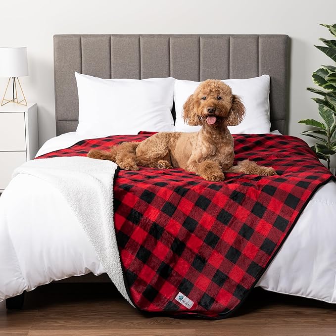 PetAmi Waterproof Dog Blanket Sherpa Fleece, Pet for Medium Large Dogs, Reversible Cat Throw Bed Couch Sofa Furniture Protector, Soft Plush Microfiber (Large 40x60, Checker Red) Checkered Red