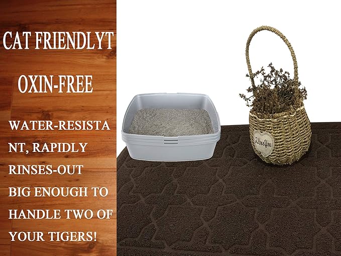 Cat Litter Mat, XL Size 47"X36" Litter Mat, Durable Trapping Rug, Non-Slip and Waterproof, Easy to Clean,Traps Litter from Litter Box(Extra Large Gray Khaki)