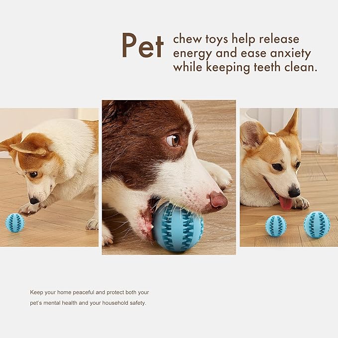 Mira's Pocket Engaging Treat-Dispensing Chew Ball for Dogs - Natural Rubber Puzzle Toy for Teething, Boredom & Dental Health (Blue & Yellow, Large) (Blue & Yellow, Large)