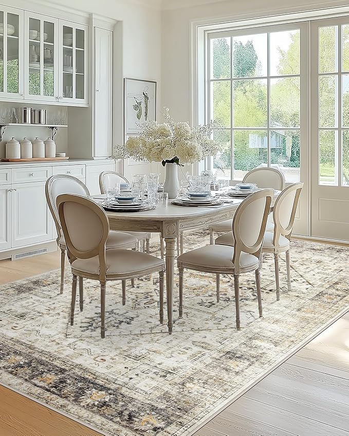 AMADA HOMEFURNISHING 6x9 Area Rugs, Blue Low-Profile Washable Rug with Non-Slip Backing & Durable Edge Binding, Vintage Rugs for Living Room, Bedroom, Dinning Room