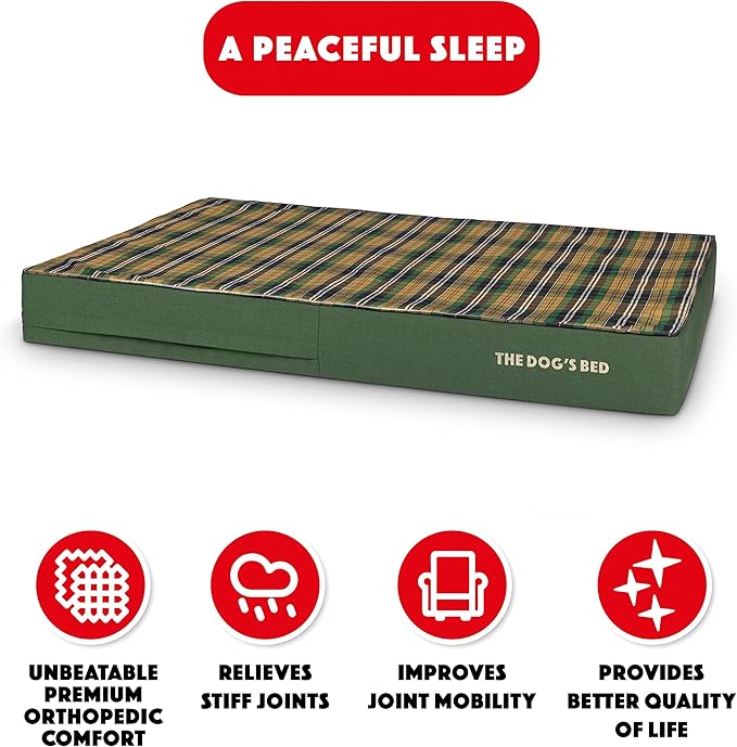 The Dog’s Bed Orthopedic Memory Foam Dog Bed, XXL Green Tartan 54x36, Pain Relief for Arthritis, Hip & Elbow Dysplasia, Post Surgery, Lameness, Supportive, Calming, Waterproof Washable Cover