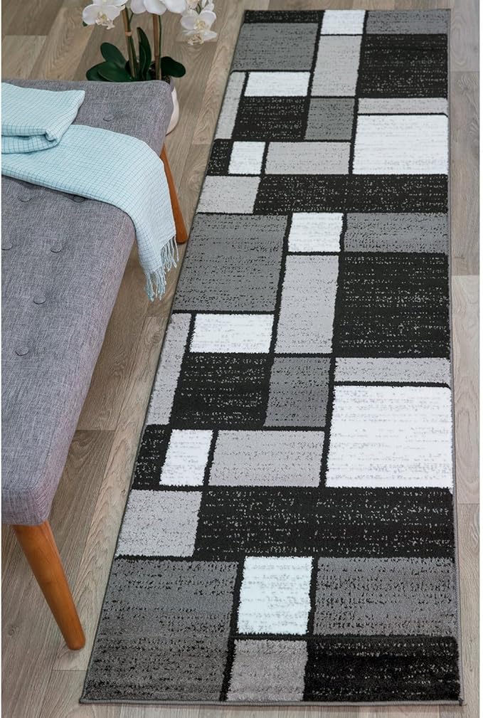 Rugshop Contemporary Modern Boxes Grey Area Rug Runner 2' x 7' 2"