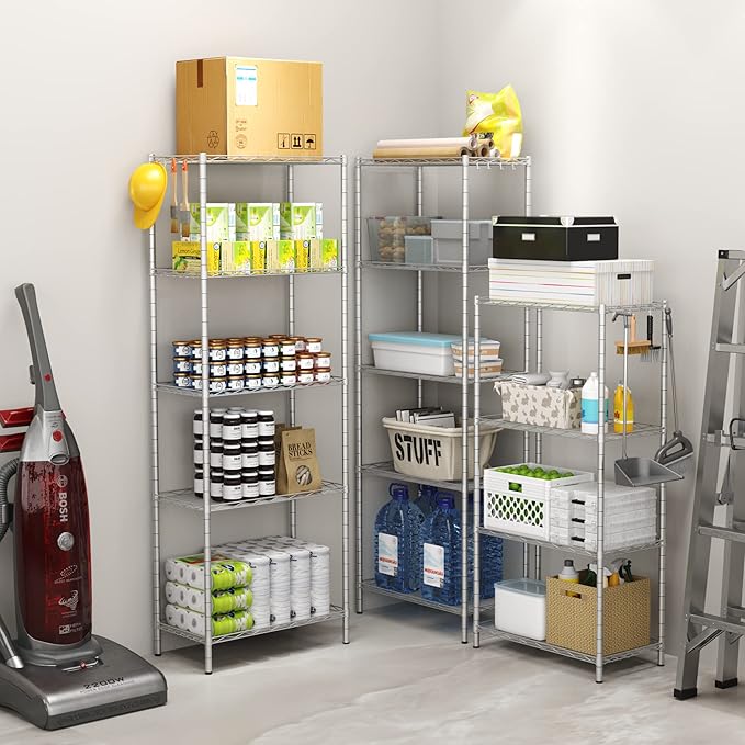 HOMEFORT 5-Shelving Unit, Adjustable Wire Shelving, Metal Wire Shelf Rack Organizer for Kitchen, Pantry, Closet, Bathroom, Laundry,Sliver,21" W x 11" D x 53" H