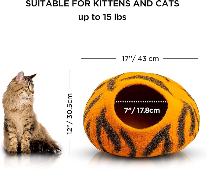 Woolygon Premium Felt Cat Cave Bed β Wool Kitty Beds Handcrafted Kitten Caves Bed for Indoor Cats - Made from 100% Eco-Friendly Merino Wool, Foldable Cat Hidewawy Covered Cat House Pod