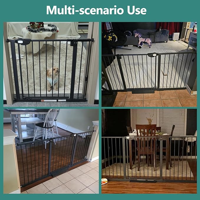 ALLAIBB Triple Lock Extra Wide Baby Gate Pressure Mounted Walk Through Safe Auto Close Black Metal Dog Pet Puppy Cat for Stairs,Doorways,Kitchen 49.21-67.32"