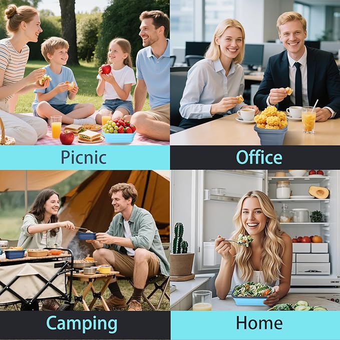 Collapsible Silicone Food Storage Containers with Lids, Collapsible Food Storage Containers, Camping Dishes,4 Pack Foldable Lunch Box for Leftovers, Meals, Snacks, Blue Gray Trim