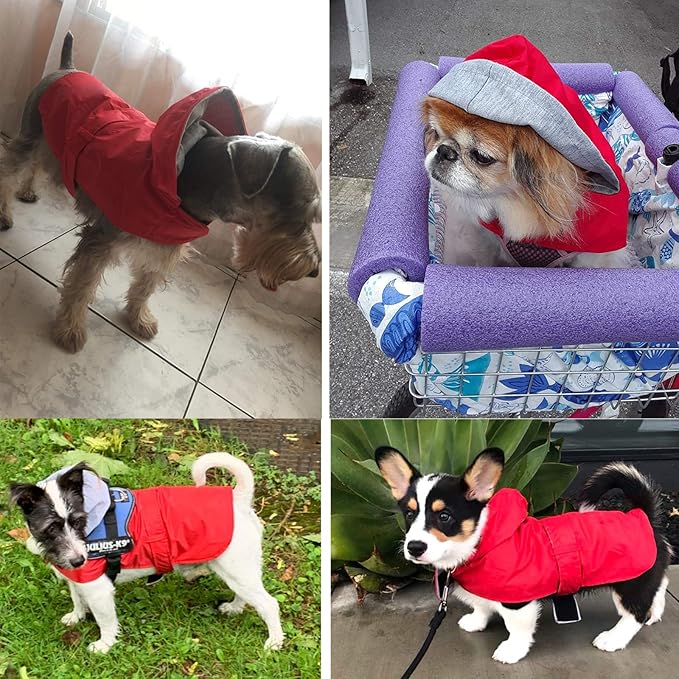 LeerKing Raincoat for Dogs - Hooded with Leash Hole, Waterproof Double Layer Coat Jacket with Lining, 10 Sizes for Small Medium and Large Dogs,Red,L