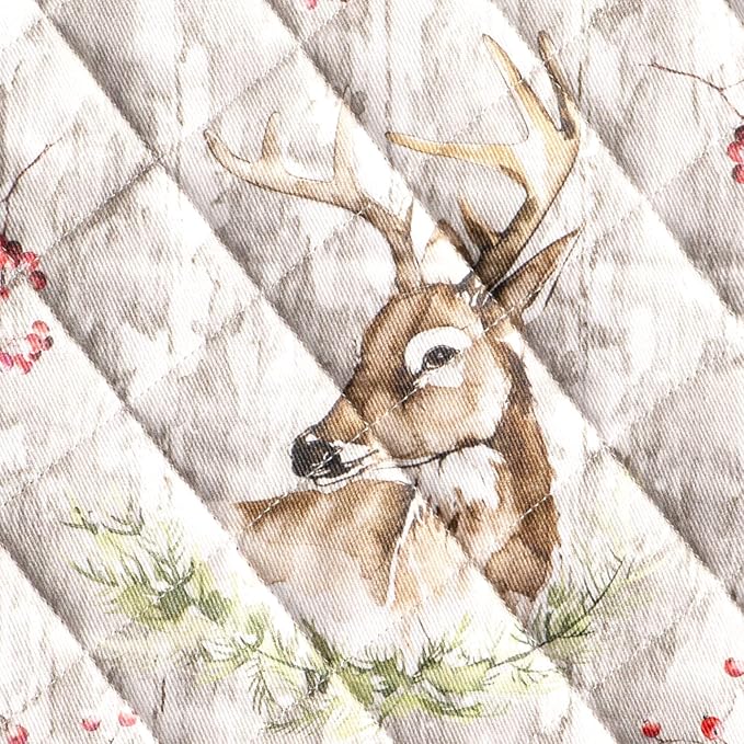 Maison d' Hermine Pot Holders Set 100% Cotton Heat Resistant Potholders 8" x 8" Hot Pads with Loop for Thanksgiving Christmas Decorations BBQ Baking Handling Hot Pans (Pack of 2, Mountain Life)