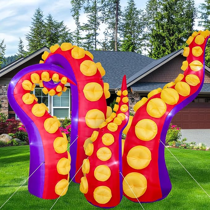 Max Fun 4pcs Halloween Inflatables Octopus Tentacles Outdoors Decorations with LED Lights Built-in Blow Up Yard Decoration for Outdoor Garden Lawn (8FT- Halloween Inflatables Octopus Tentacle)