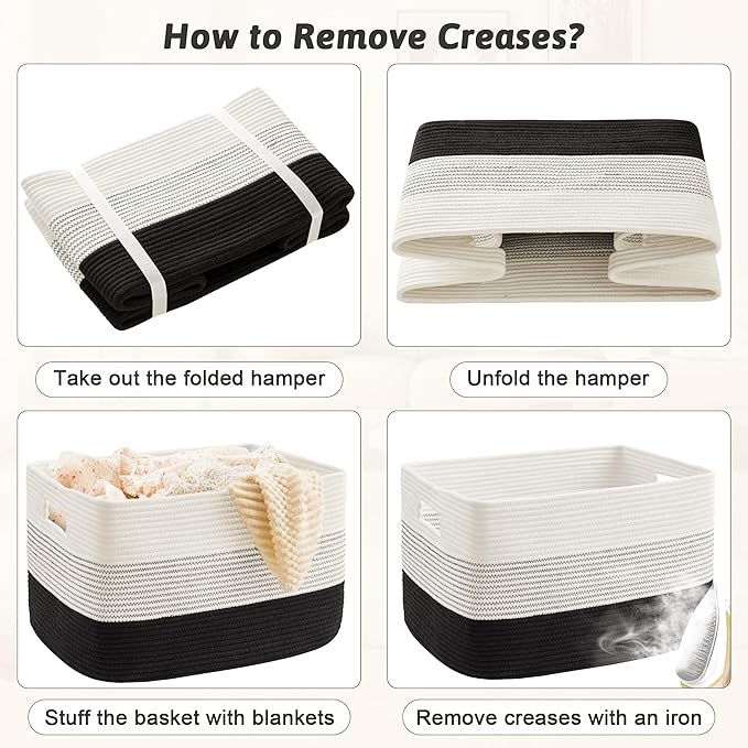 Blanket Basket,Rectangle Woven Baskets for Storage,65L Laundry Basket for Decorative Nursery Blanket,Toys,Dirty Clothes and Magazine in Shelves,Baby Room,and Living Room