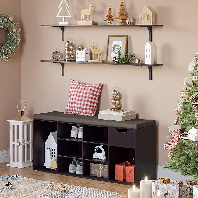 DINZI LVJ Long Wall Shelves, 47.3Inch Wall Mounted Shelves Set of 2, Extra Large Floating Storage Ledges with Sturdy Metal Brackets for Living Room, Bathroom, Bedroom, Kitchen, Espresso