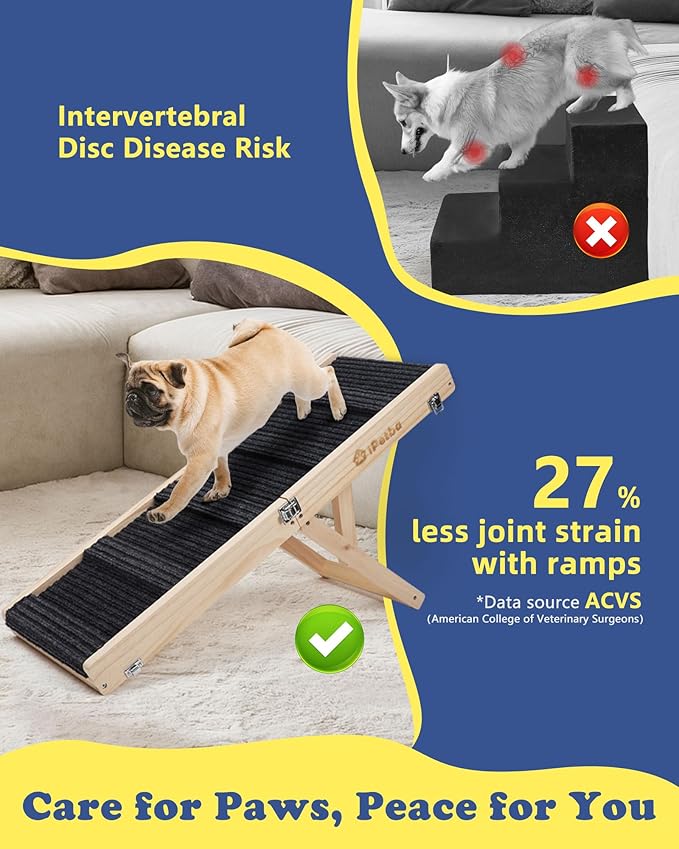 Small Dog Ramp for Bed Couch Car Folding Portable Pet Ramp for Cats Adjustable Height 21", Up to 35 lbs