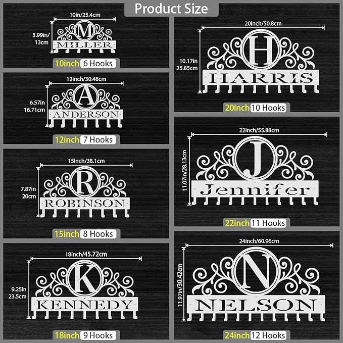 Personalized Key Hooks for Wall,Custom Initial Name Key Holder Wall Mounted,Fashion Monogram Coat Rack,Metal Key Hanger with Hooks,Key Rack Organizer for Entryway,Hallway,Doorway