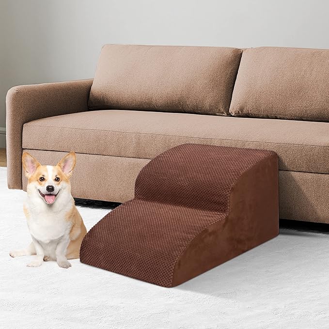 Dog Stairs for Small Dogs, High Density Foam Dog Ramp, Extra Wide Non-Slip Pet Steps for High Beds Or Couch, Soft Foam Doggie Ladder for Dogs Injured, Older Pets, Small Cats