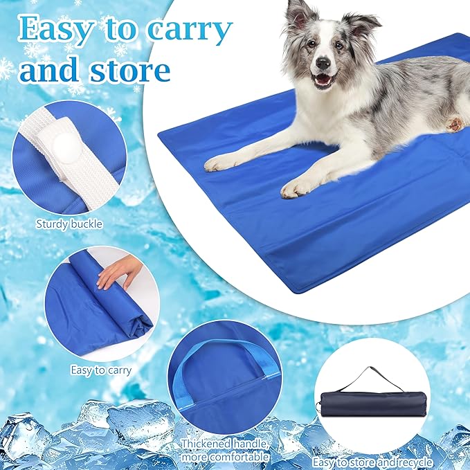 Fayoo Cooling Gel Mat for Dogs - 35.4x23.6 Inch Portable Pet Cooling Pad with Ice Silk Surface Bed for Indoor, Outdoor, Travel Includes Storage Bag (Blue)