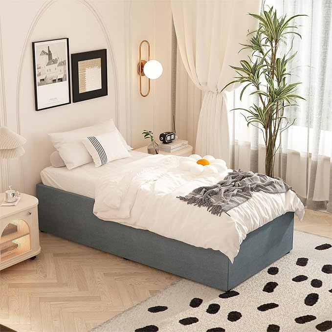 18 Inch Twin XL Bed Frames with Fabric Cover, Heavy Duty Metal Twin XL Platform Bed Frame, No Box Spring Needed, Support Up to 2500 lbs, Easy Assembly, Noise Free, Black