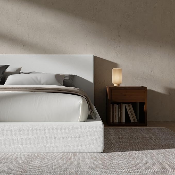 RECCI Cloud Upholstered King Bed Frame with Headboard, 5 Inch Foam Padded Platform, No Box Spring, Easy Assembly (Off-White)