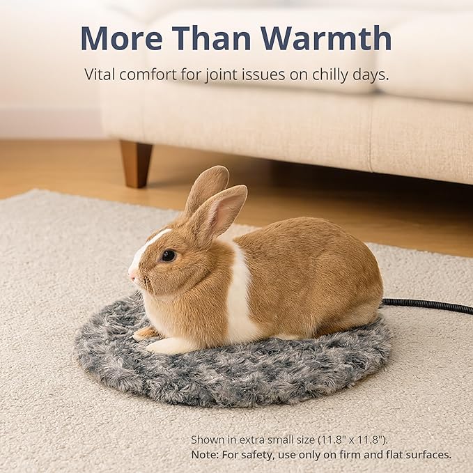Adjustable Temperature Heated Cat Bed & Dog Heating Pad with Timer, Chew-Resistant Cord, Thick and Soft Cover, Indoor Pet Heating Pad, Round 11.8"