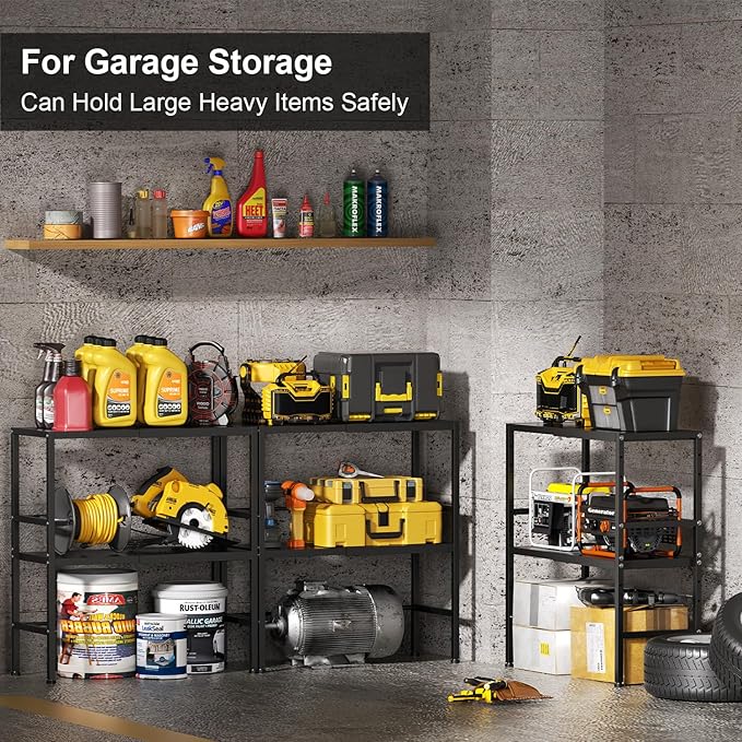 Expandable Metal Storage Shelves, 300 LBS Heavy Duty Metal Shelving Unit Rack For Pots And Pans Appliances Heavy Items, Adjustable 2 Tier Storage Shelf Rack Organizer For Kitchen Pantry Garage Laundry