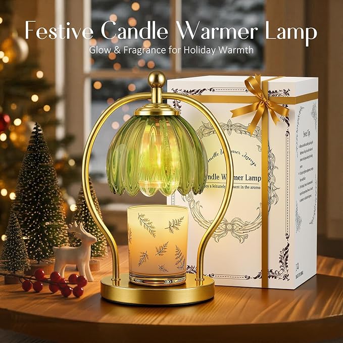 COTTHOS Candle Warmer Lamp, Dimmable Candle Warmer with Timer, Vintage Candles Wax Warmers for Jar Candles Christmas Birthday Gifts for Women Mom, Home Decor for Bedroom Living Room, Gold Green