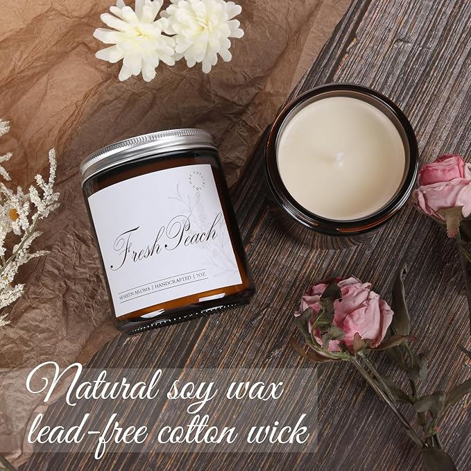 MOASITN Fresh Peach Scented Candles for Home|Sweet Orange,Peach,Floral Scented Soy Candle| Longlasting Aromatherapy Candle Gift for Women,Men for Birthday,Summer,Holiday|7oz