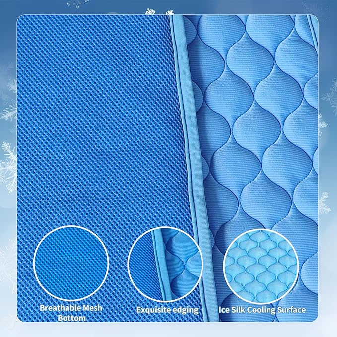 NAMOTEK Washable Dog Cooling Mat Ice Silk Cool Mat for Pet Self Comfortable Blanket Dog Pad Blue