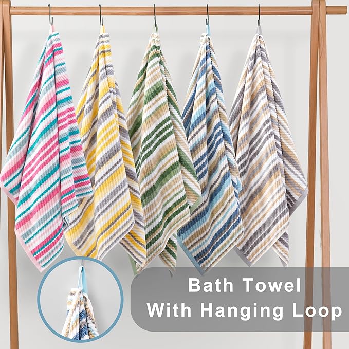 Beige Striped Hand Towels, Bathroom Hand Towels Set of 4, 16"x27" - 100% Cotton | Quick Dry | Absorbent | Light Weight, Soft Towel Set for Showering & Guest, Luxury Towel Gift, Tan and Gray Stripe