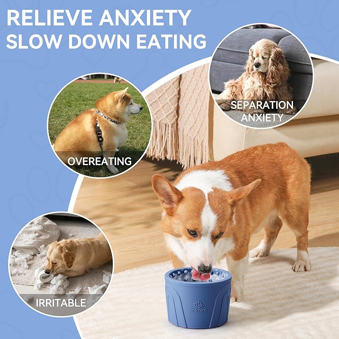 Dog Slow Feeder Lick Bowl, Anxiety Relief Dog Licking Mat Treat Dispenser, Non-Slip Anti-Choking Slow Eating Lick Bowl for Small Medium and Large Breed Dogs, BPA Free Silicone
