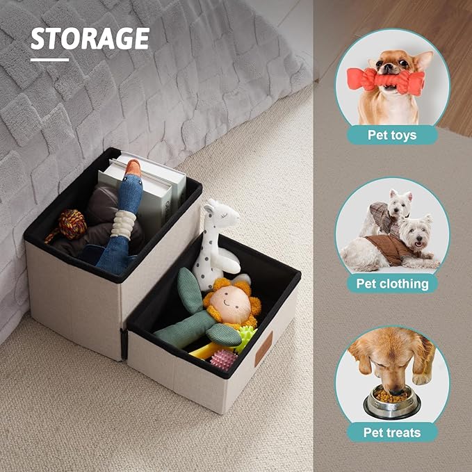 Pet Stair for Small Dogs with Storage, Foldable Dog Ramp with Soft Cover, Older Cat Steps for Chair Couch Sofa, Lightweight, Comfort, 19.7x13x9.6 inch, 2 Tiers, Grey