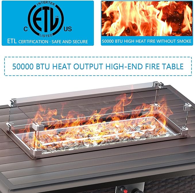 Gotland 13 Pieces Patio Furniture Set with Fire Pit Table Swivel Chairs, PE Rattan Outdoor Furniture Set with 29.5'' High Backrest 4’’ Thick Cushions Coffee Table, Patio Set for Porch, Deck, Navy