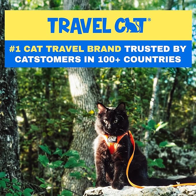 Travel Cat Harness and Leash Set - Adjustable Fit Mesh Cat Harness and Reflective Strap - Comfort Walking Vest for Kitten for Outdoor Walking, Hiking (Large, Orange)