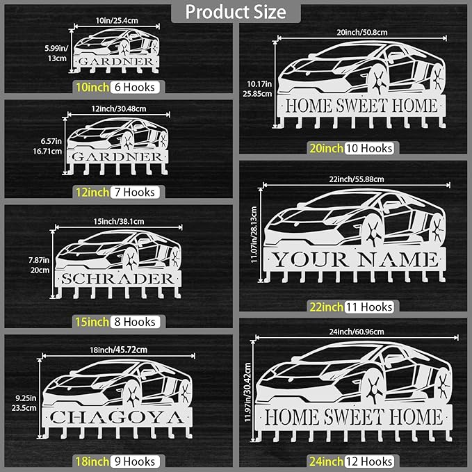 Personalized Key Hooks for Wall,Custom Name Black Car Key Holder Wall Mounted,Fashion Coat Rack,Metal Key Hanger with Hooks,Key Rack Organizer for Entryway,Hallway,Doorway