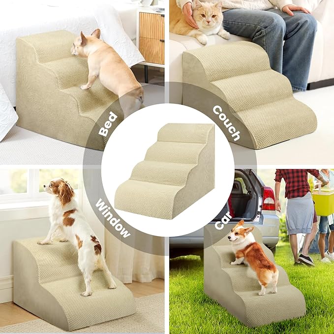 Dog Stairs for Small Dogs, High Density Foam Dog Steps, Extra Wide Non-Slip Pet Ramp for High Beds Or Couch, Soft Doggie Ladder for Dogs Injured, Older Pets, Small Cats