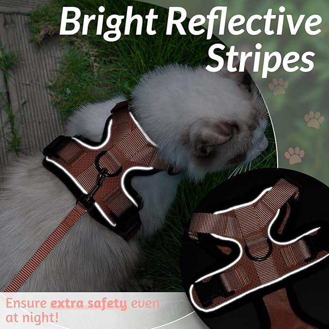 rabbitgoo Cat Harness and Leash for Walking, Escape Proof Soft Adjustable Vest Harnesses for Cats, Easy Control Breathable Reflective Strips Jacket, Light Salmon Pink, M