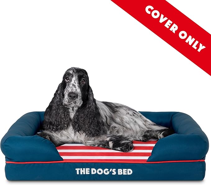 Replacement Outer Cover for The Dog's Bed Orthopedic Memory Foam Dog Bed. Washable Oxford Fabric, Medium (Blue with Red Piping USA Flag Embroidery & Centre Flag)