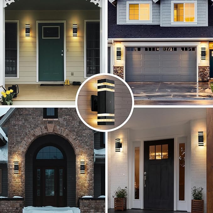 tewei 1 Pack 12In Square Up and Down Outdoor Wall Lights, Modern Black Exterior Light Fixture Aluminum Waterproof Porch Lights Outdoor Wall Mount Lamp for House Porch Garage, 3000K Warm White