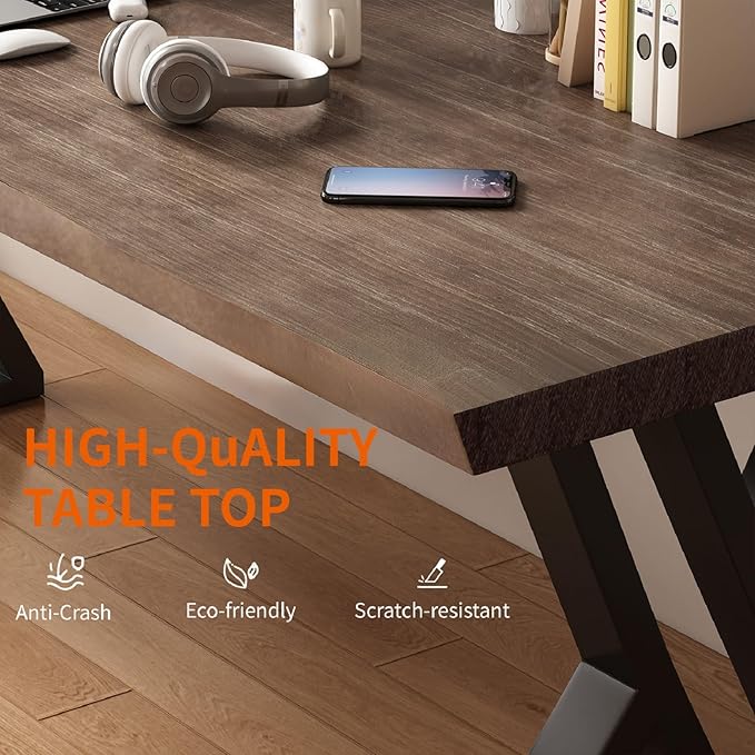 Solid Wood and Metal Modern Industrial 55 inch Wide Home Office Desk, Writing Table, Workstation, Perfect Table for Your workspace Study Table Furniture in Rustic Natural Aged Brown