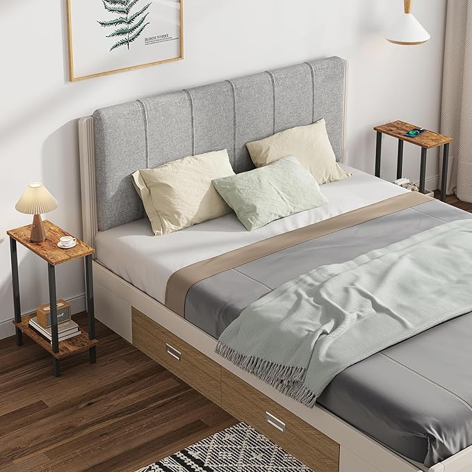 TUTOTAK Small Side Table, Narrow End Table, Set of 2, Skinny Sofa Table, Slim Nightstand, Couch Table, Living Room, Bed Room, Brown TB01BB0622