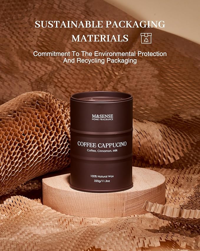 M&SENSE Coffee Cappucina Scented Candles, Christmas Soy Wax,Christmas Decor Candle 11.3oz 70 Hours Long Lasting Burning, Strong Coffee Aroma Candle Unique Housewarming Appreciation Gifts