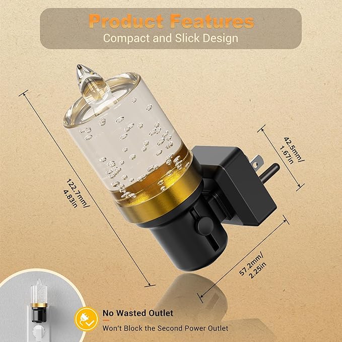 JandCase LED Night Light, Candle Night Lights Plug into Wall Amber, Auto On/Off Light Sensor Nightlight, 0-100LM Brightness Dimmbale Nightlight, for Bathroom Hallway Bedroom Kids Room 2Pack