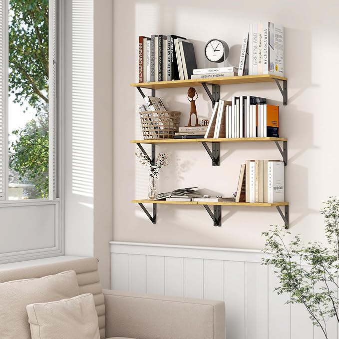 Axeman Floating Shelves | 8 Inch Deep Oak Wall Shelves Set of 2 | 16W x 8D Rustic Wood Shelves for Bookshelf Living Room Bedroom Home Office Bathroom