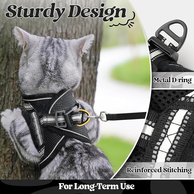 rabbitgoo Cat Harness and Leash Set for Walking Escape Proof, Adjustable Soft Kittens Vest with Reflective Strip for Cats, Comfortable Outdoor Vest, Black, S