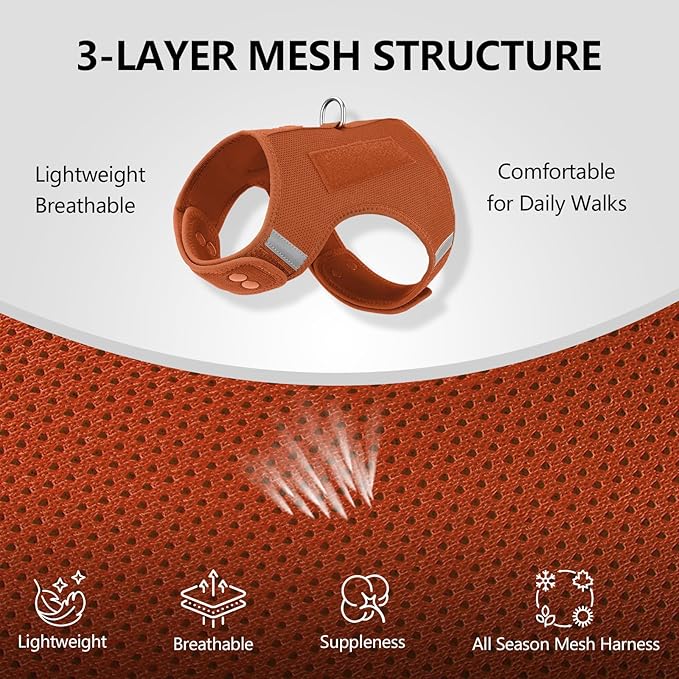 Dog Harness for Puppy – Adjustable Reflective Easy Put On Soft Mesh Vest for Small Dogs with 2 Patches (Carmel Brown,S)