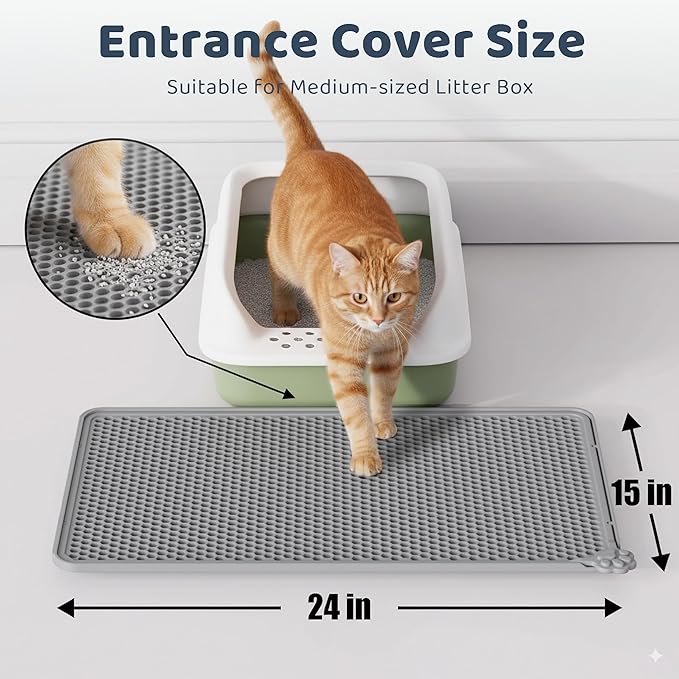 Silicone Litter Box Mat 24"x15" (Keep Floor Clean)(Easy Clean)(Anti-Crease)(Built to Last)(Non-Slip)(Double Layer Detachable)(Soft on Paws)(Claw-Proof)