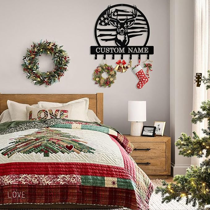 Personalized Deer Key Holder Wall Mount, Custom Metal Keys Hanger for Wall with Name, Custom Key Rack Holder with Hooks for Entryway, Front Door, Hallway, Living Room, Kitchen