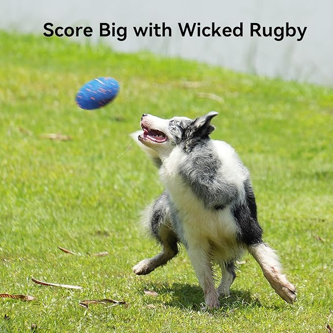 Cheerble Smart Interactive Dog Toy, Wicked Rugby, Squeaky Dog Toy Football, Automatic Moving, Bouncing, and Rotating, E-TPU Material, Bouncing Fetch Toy for Indoor/Outdoor Use and Small to Large Dogs