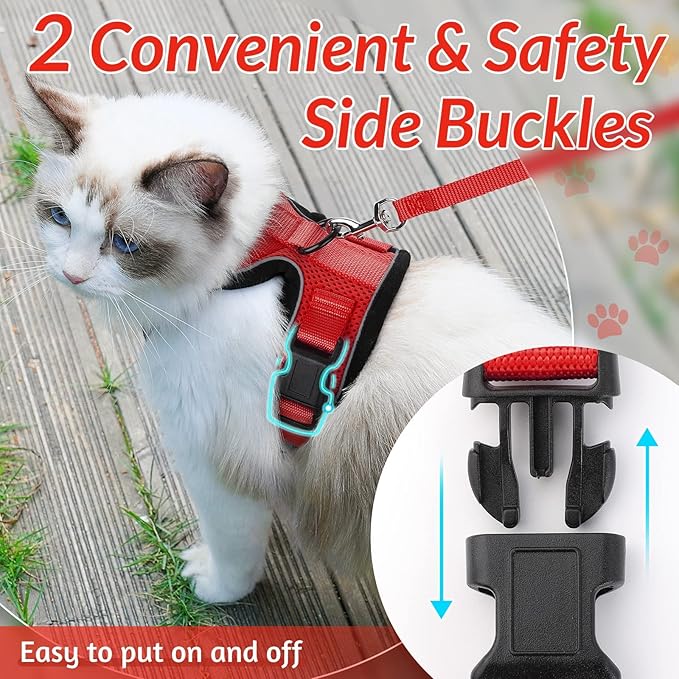 rabbitgoo Cat Harness and Leash for Walking, Escape Proof Soft Adjustable Vest Harnesses for Cats, Easy Control Breathable Reflective Strips Jacket, Red, S