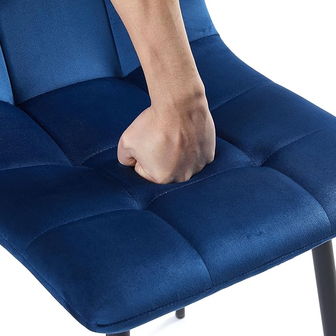 NORDICANA Navy Blue Velvet Dinner Chairs Set of 4, Modern Armless Biscuit Tufted Dining Side Chairs with Metal Legs for Kitchen Living Room Vanity