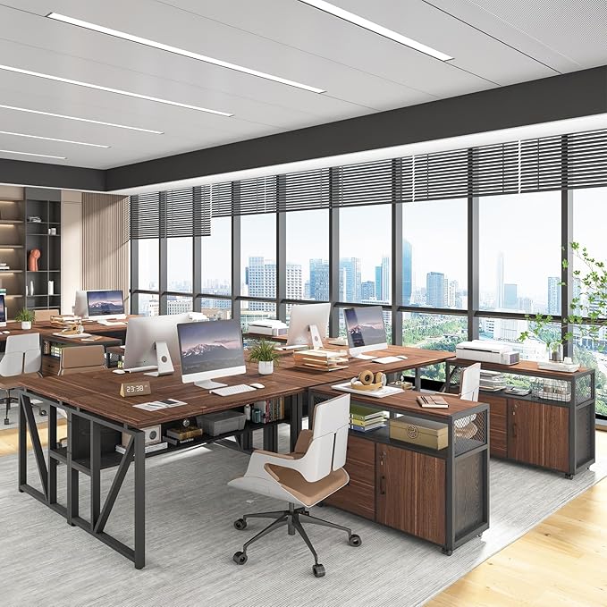 Tribesigns L Shaped Desk with Drawer Cabinet, 63" Executive Computer Desk and lateral File Cabinet, 2 Piece Home Office Furniture with Drawers for Hanging, Doors with Locks (Dark Brown, 63 inches)