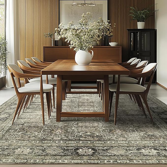 Washable Rugs 8x10 Area Rugs for Living Room- Vintage Rugs for Bedroom,Dining Room,Large Soft Low Pile Retro Carpet with Non Slip Rubber Backing,Neutral Accent Nursery Rug for Home Office Decor